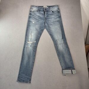 Selvedge Jeans Mens Blue Thrashed Distressed Slim Straight Fits 30x33